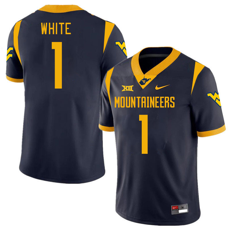 #1 Jahiem White West Virginia Mountaineers College 2024 New Uniforms Football Jerseys Stitched Sale-Navy